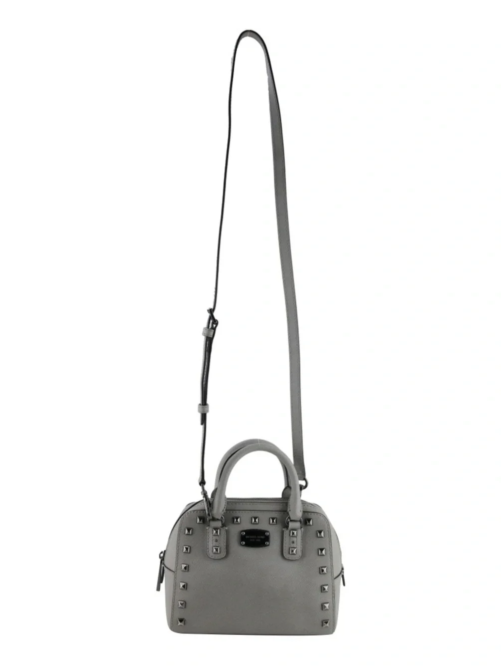 Michael Kors Light Grey Studded Saffiano Satchel